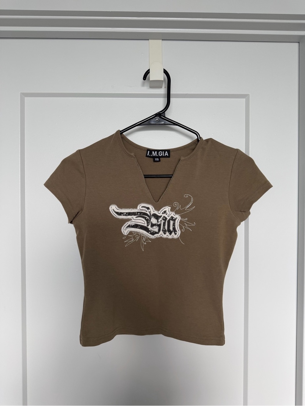 I.AM.GIA Brown Short Sleeve Logo V-Notch Tee